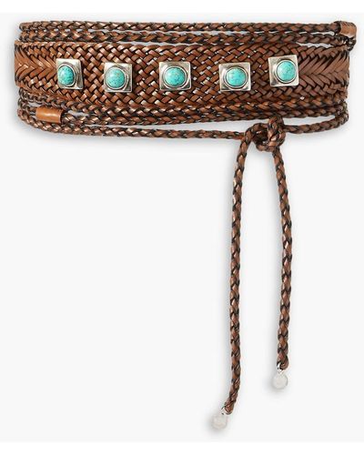 Etro Embellished Woven Leather Waist Belt - Brown