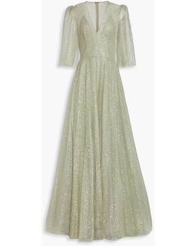Costarellos Glittered Tulle Gown - Green