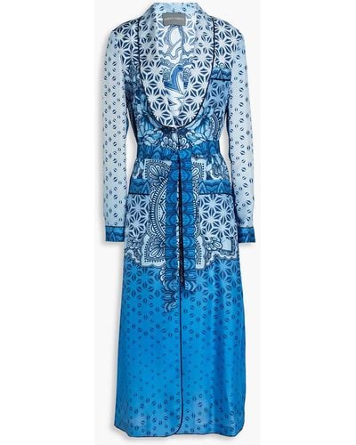 Alberta Ferretti Belted Printed Silk Robe - Blue
