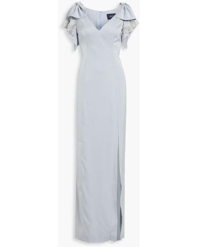 Marchesa Robe aus glänzendem crêpe mit verzierung - Weiß