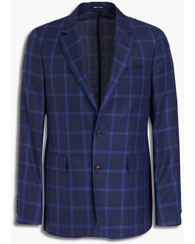 Dunhill Slim-fit Checked Wool, Linen And Silk-blend Blazer - Blue