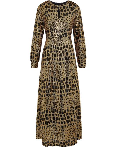 Antik Batik Baguy Sequined Tulle Maxi Dress Gold - Metallic