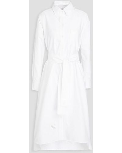 Thom Browne Belted Cotton Oxford Midi Shirt Dress - White
