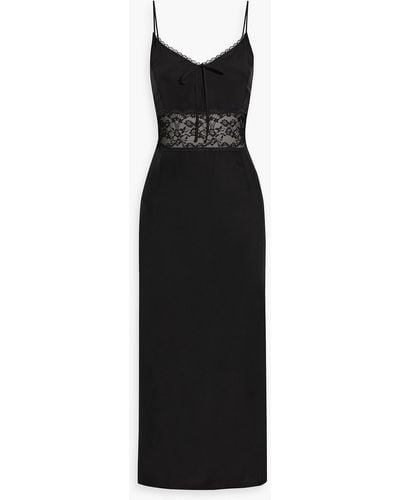 HVN Chrissy Lace-paneled Silk-satin Midi Dress - Black