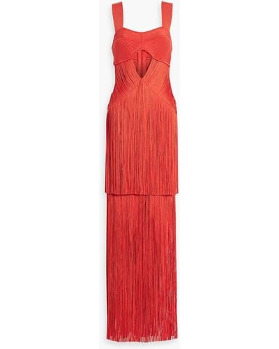 Hervé Léger Cutout Fringed Bandage Maxi Dress - Red
