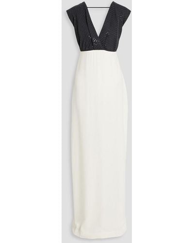 Brunello Cucinelli Jersey-paneled Embellished Silk-crepe Gown - White