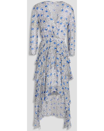 Maje Wrap-effect Floral-print Georgette Mini Dress - Blue