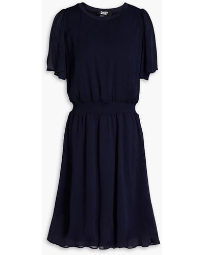 DKNY Shirred Gathered Crepon Mini Dress - Blue