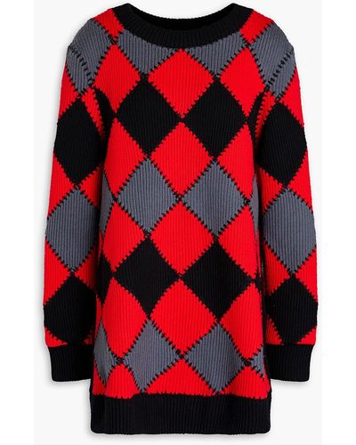 Huishan Zhang Patchwork-effect Ribbed Wool Jumper - Red