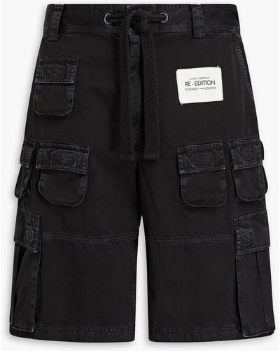 Dolce & Gabbana Appliquéd Cotton-gabardine Cargo Shorts - Black