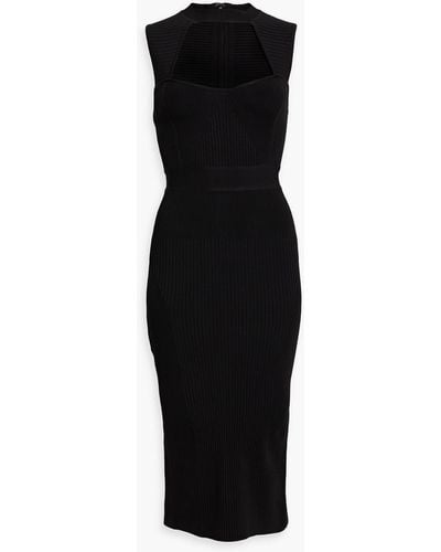 Hervé Léger Cutout Ribbed Bandage Midi Dress - Black