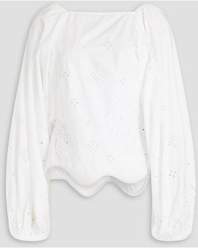 Ganni Tie-back Broderie Anglaise Cotton Blouse - White
