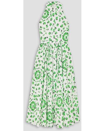 Emilia Wickstead Norika Belted Floral-print Swiss-dot Textured Cotton-blend Midi Shirt Dress - Green
