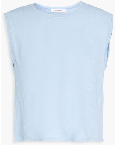 FRAME Twisted Linen-jersey Top - Blue
