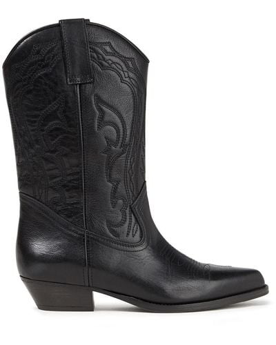 Ba&sh Cruz Embroidered Leather Boots - Black