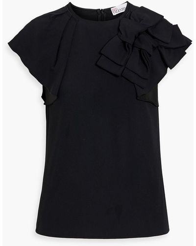 RED Valentino Bow-detailed Ruffled Satin-crepe Top - Black