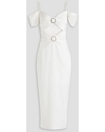 Rasario Cold-shoulder Gathered Lace-paneled Satin Midi Dress - White