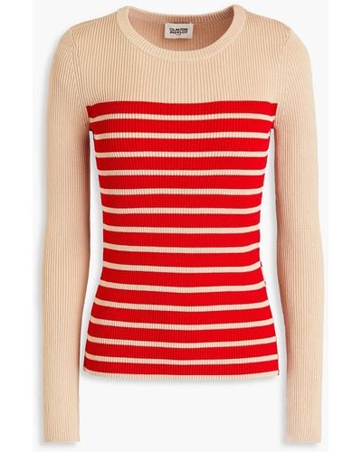 Claudie Pierlot Striped Ribbed-knit Jumper - Red
