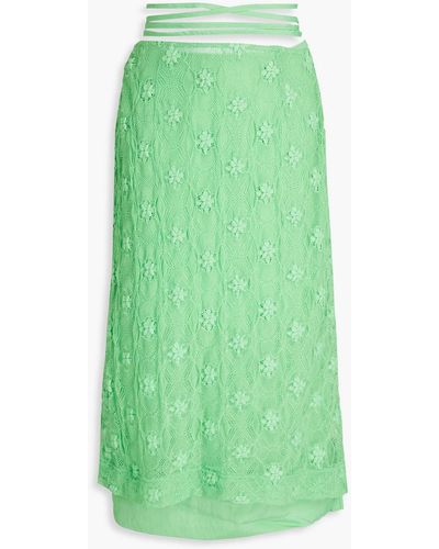 Rejina Pyo Amy Embellished Macramé Lace Midi Skirt - Green