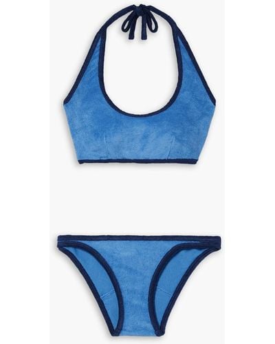 Lisa Marie Fernandez Amber neckholder-bikini aus frottee aus einer baumwollmischung - Blau