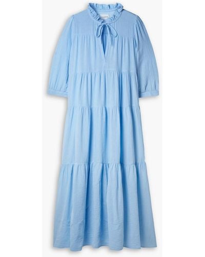 Honorine Giselle Tiered Crinkled Cotton-gauze Maxi Dress - Blue