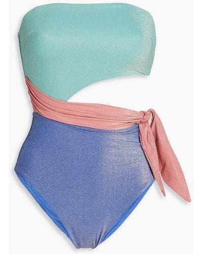 Zimmermann Cutout Lurex Bandeau Swimsuit - Blue
