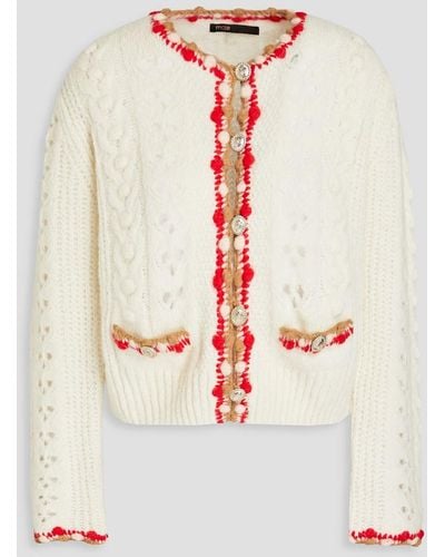 Maje Pompom-embellished Ribbed-knit Cardigan - White