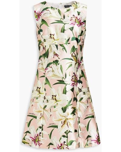 Dolce & Gabbana Floral-print Silk-satin Mini Dress - Pink