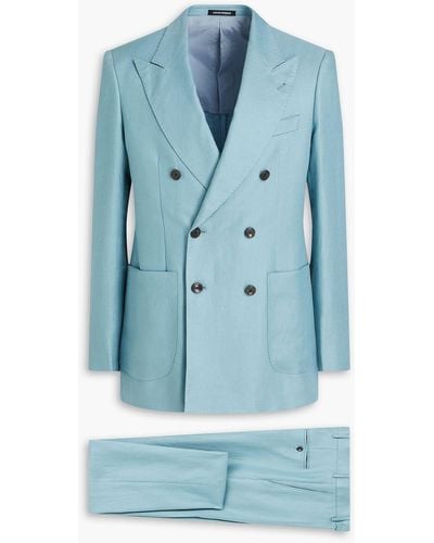 Emporio Armani Double-breasted Linen-twill Suit - Blue