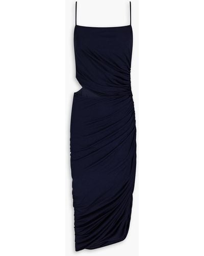 Halston Averie Cutout Ruched Jersey Midi Dress - Blue