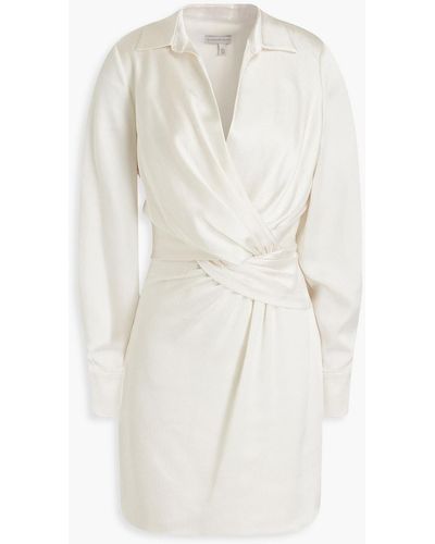 ML Monique Lhuillier Wrap-effect Hammered-satin Shirt Dress - White