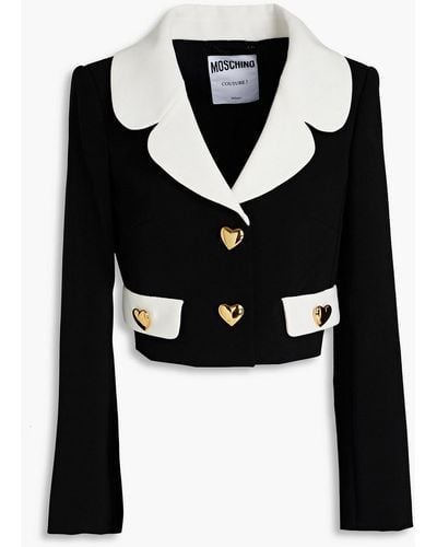 Moschino Cropped Embellished Two-tone Crepe Jacket - Black