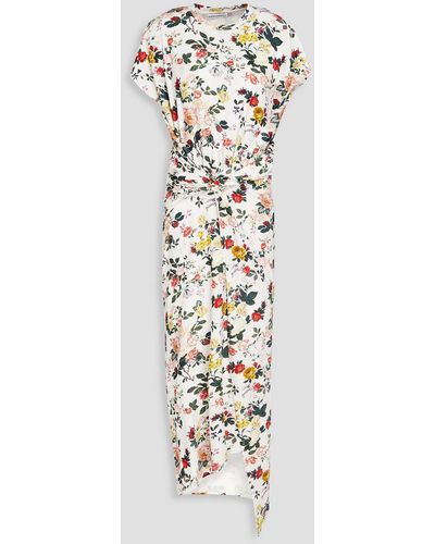 Rabanne Draped Floral-print Jersey Midi Dress - White