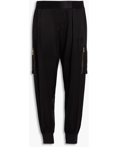 ATM Cropped Silk-satin High-rise Track Trousers - Black