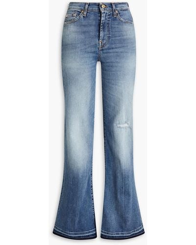 7 For All Mankind Modern Dojo Distressed Faded High-rise Flared Jeans - Blue