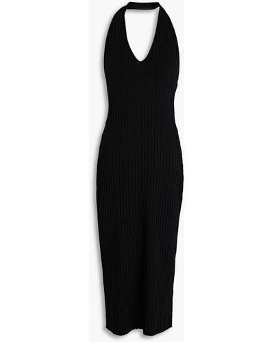 Vince Ribbed-knit Halterneck Midi Dress - Black