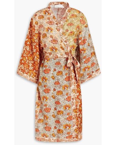 Zimmermann Floral-print Linen Wrap Dress - Orange