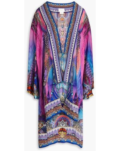 Camilla Crystal-embellished Printed Silk-chiffon Kimono - Blue