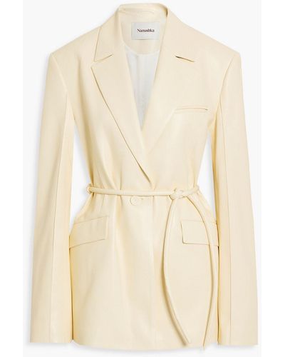 Nanushka Mariko Belted Vegan Leather Blazer - Natural