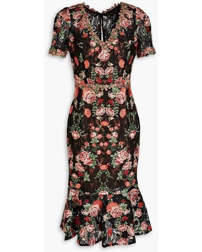 Marchesa Embroidered Guipure Lace Dress - Black