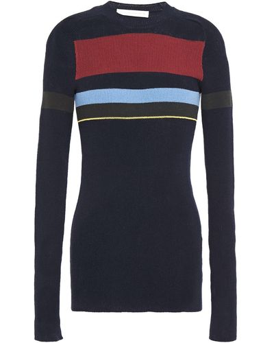 Victoria Beckham Striped Ribbed Cotton-blend Sweater - Blue