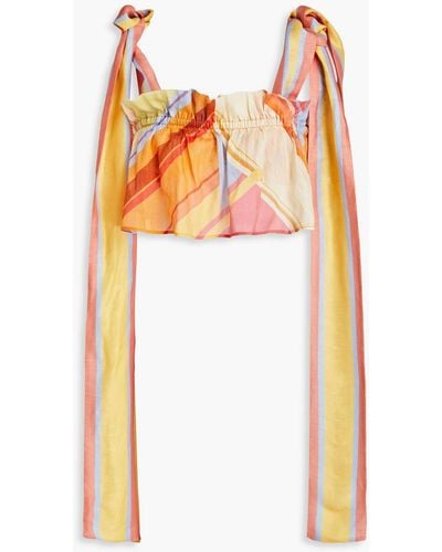 LEO LIN Cropped Striped Linen And Silk-blend Top - Orange