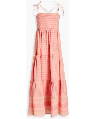 Summery Copenhagen Alex Gathered Cotton-jacquard Maxi Dress - Pink