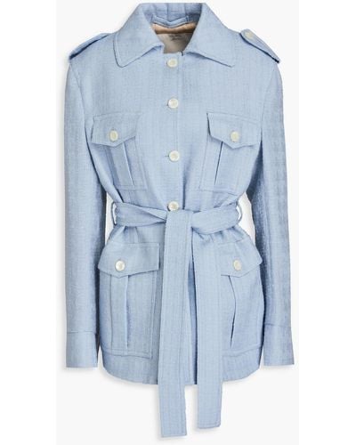 Giuliva Heritage Sahariana Belted Linen-blend Bouclé-tweed Jacket - Blue