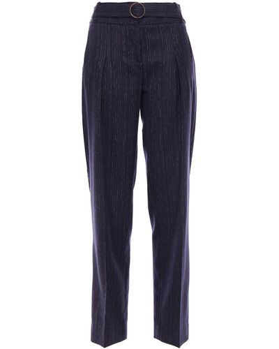 Victoria Beckham Belted Pinstriped Wool-blend Twill Tapered Trousers - Blue