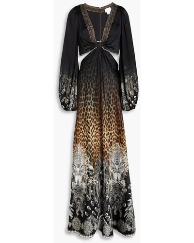 Camilla Cutout Embellished Silk-satin Maxi Dress - Black