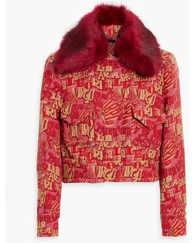 Zimmermann Jacke aus jacquard mit besatz aus kunstfell - Rot