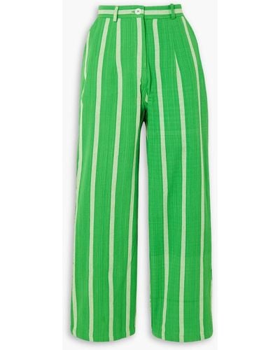 SINDISO KHUMALO Maryjo Striped Cotton Wide-leg Pants - Green
