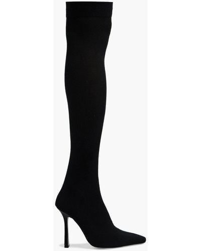 Rene Caovilla Grace Crystal-embellished Stretch-knit Over-the-knee Boots - Black