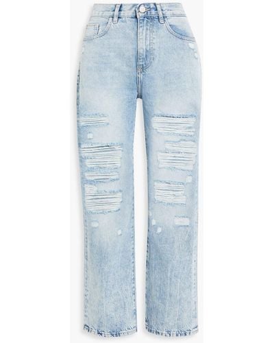 DL1961 Emilie Acid-wash Distressed High-rise Straight-leg Jeans - Blue